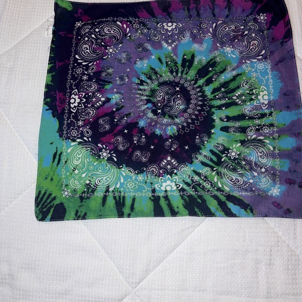 Tie-Dye Paisley Bandana Cotton Sq Scarf Festival Rave Boho Unisex Accessory EUC